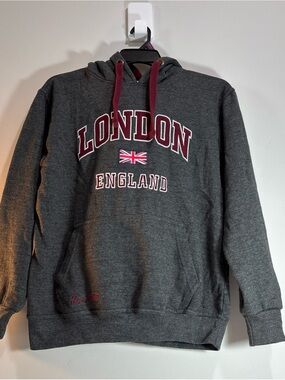 London England Hooded Sweatshirt - Dark Gray with Maroon Accents. 1141